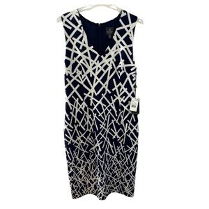 Adrianna Papell NWT Navy & Ivory Fitted Lined Short Sleeve Dress Size 14